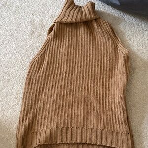 J.O.A. Sleeveless Ribbed Turtleneck in Camel Brown. Sz XS